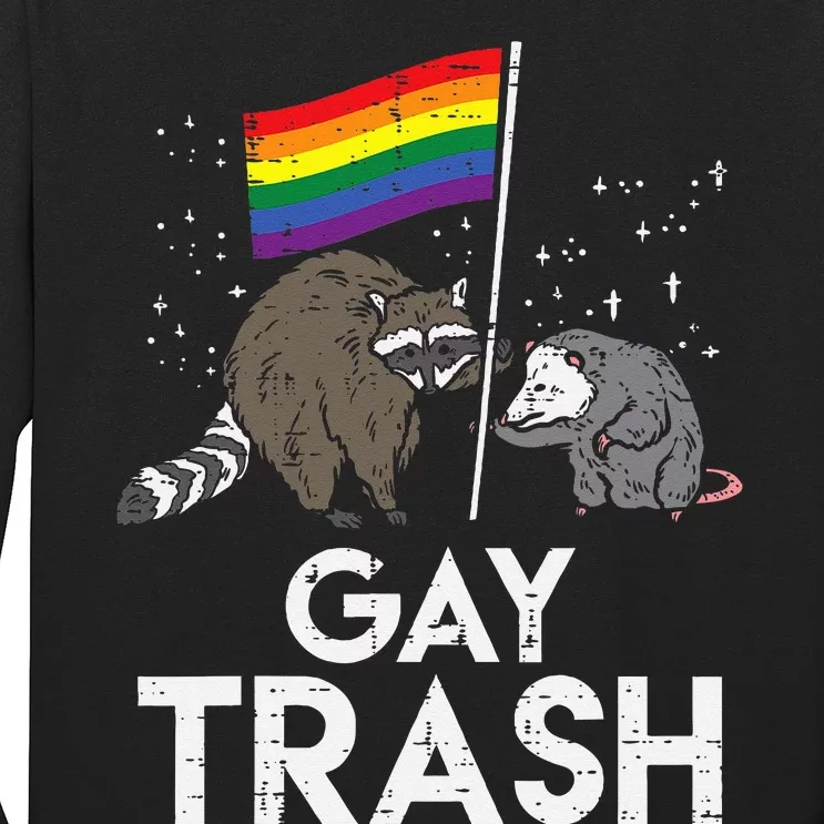 Gay Trash Raccoon Opossum LGBTQ Pride Flag Long Sleeve Shirt