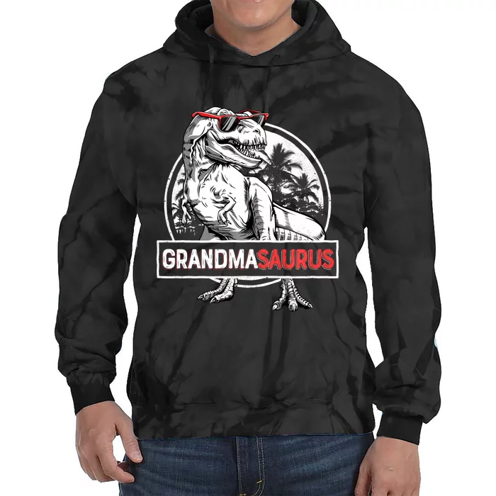 Grandmasaurus T Rex Dinosaur Grandma Saurus MotherS Family Long Sleeve Tie Dye Hoodie