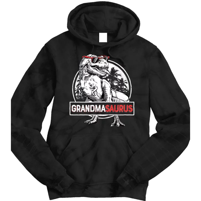 Grandmasaurus T Rex Dinosaur Grandma Saurus MotherS Family Long Sleeve Tie Dye Hoodie