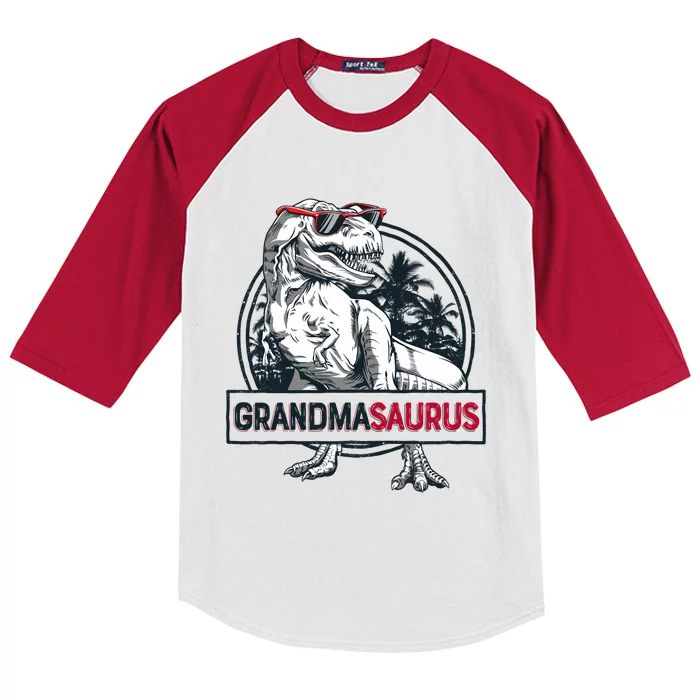 Grandmasaurus T Rex Dinosaur Grandma Saurus MotherS Family Long Sleeve Kids Colorblock Raglan Jersey