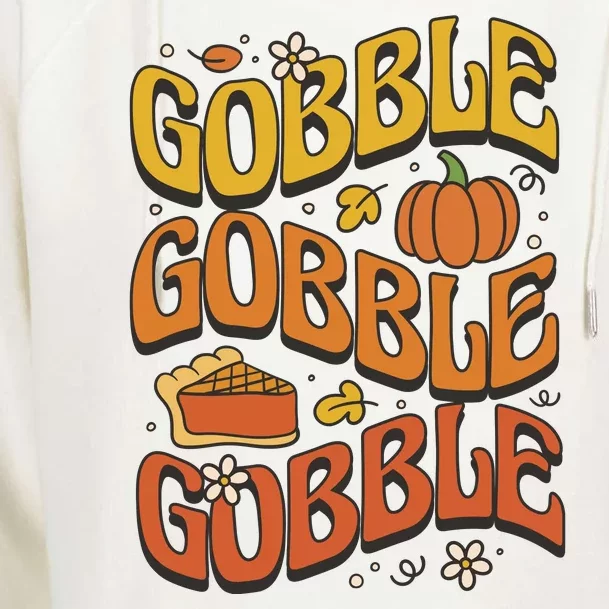 Gobble Turkey Retro Thanksgiving Fall Womens Funnel Neck Pullover Hood