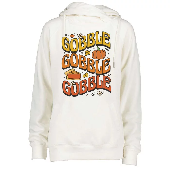 Gobble Turkey Retro Thanksgiving Fall Womens Funnel Neck Pullover Hood