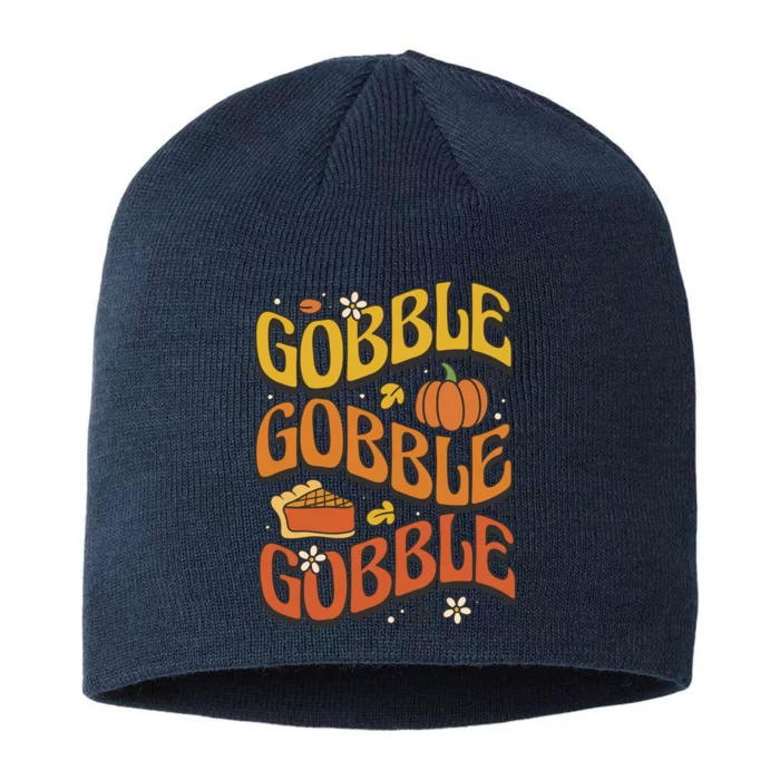 Gobble Turkey Retro Thanksgiving Fall 8 1/2in Sustainable Knit Beanie