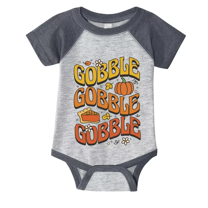 Gobble Turkey Retro Thanksgiving Fall Infant Baby Jersey Bodysuit