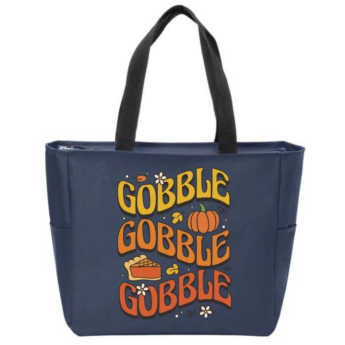 Gobble Turkey Retro Thanksgiving Fall Zip Tote Bag