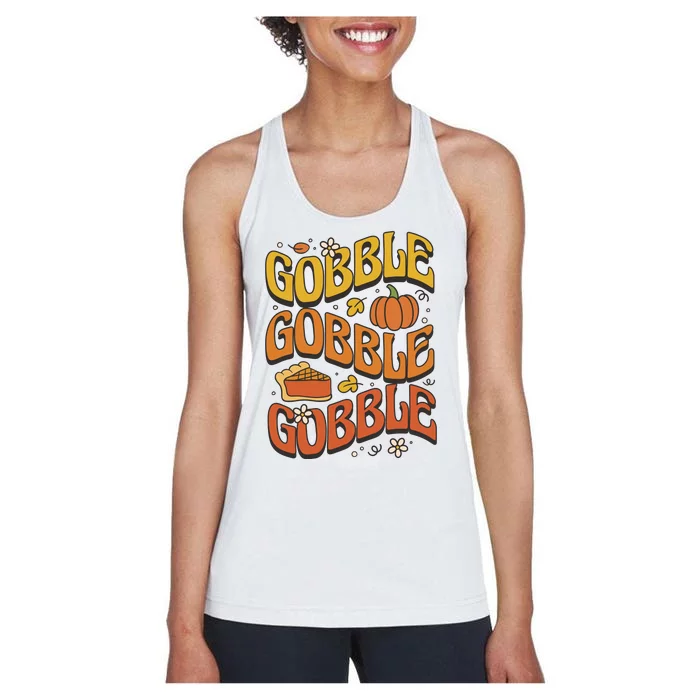 Gobble Turkey Retro Thanksgiving Fall Women's Racerback Tank