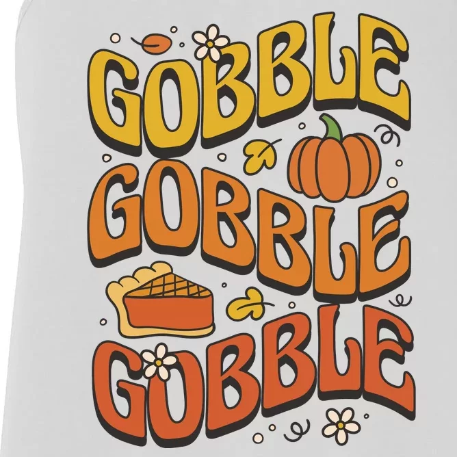 Gobble Turkey Retro Thanksgiving Fall Women's Racerback Tank