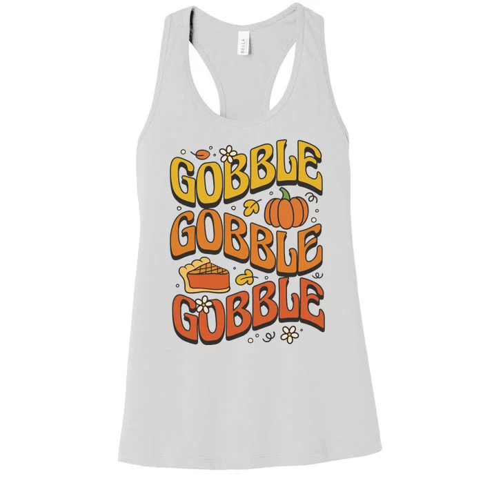 Gobble Turkey Retro Thanksgiving Fall Women's Racerback Tank