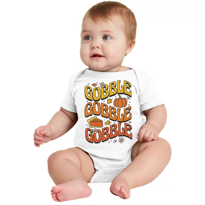 Gobble Turkey Retro Thanksgiving Fall Baby Bodysuit