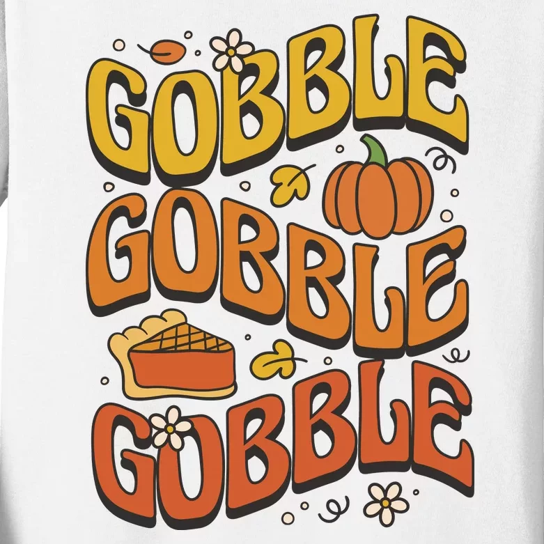 Gobble Turkey Retro Thanksgiving Fall Kids Long Sleeve Shirt