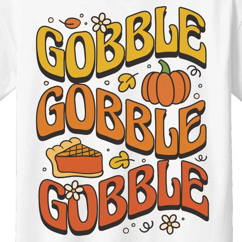 Gobble Turkey Retro Thanksgiving Fall Kids T-Shirt