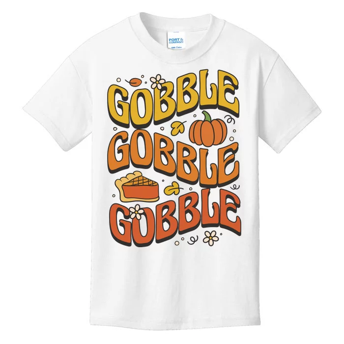 Gobble Turkey Retro Thanksgiving Fall Kids T-Shirt