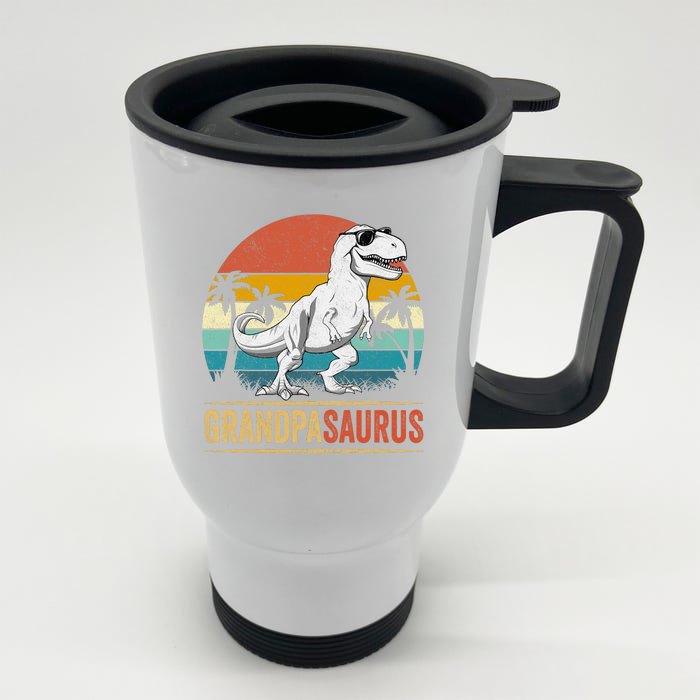 Grandpasaurus T Rex Dinosaur Grandpa Saurus Family Matching Front & Back Stainless Steel Travel Mug