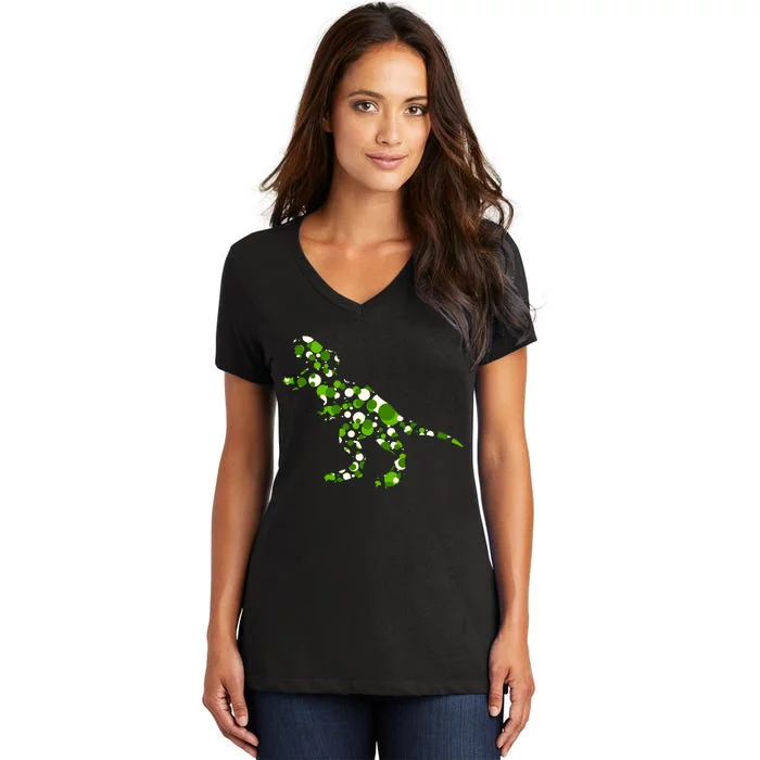 Green T Rex Polka Dot Dinosaur International Dot Day Women's V-Neck T-Shirt