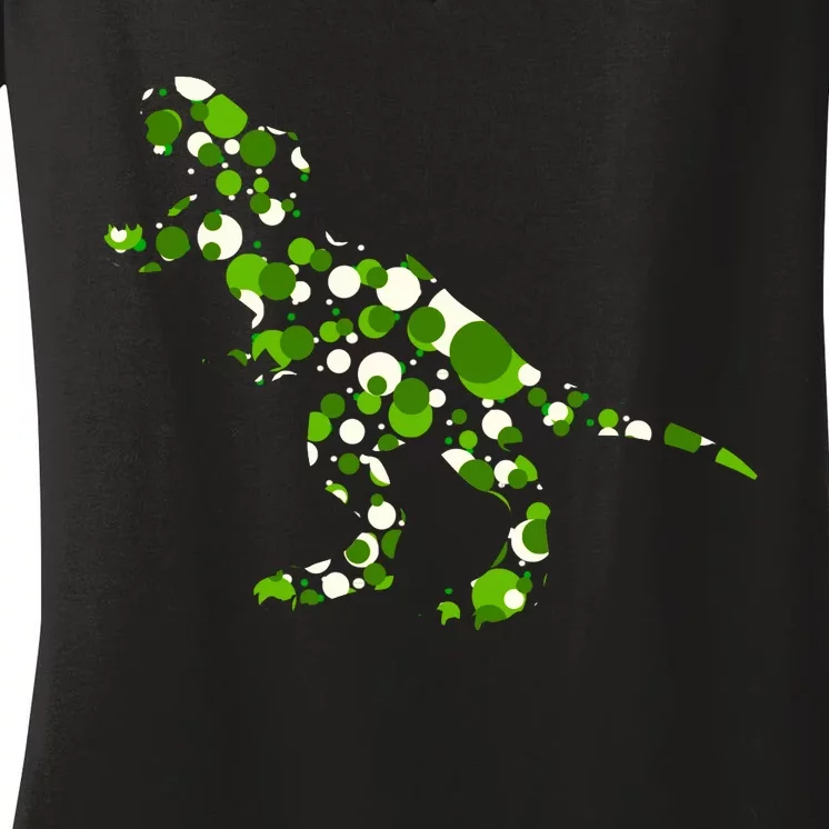 Green T Rex Polka Dot Dinosaur International Dot Day Women's V-Neck T-Shirt