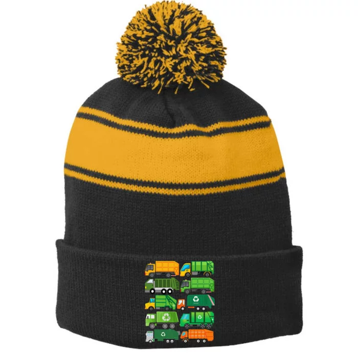 Garbage Truck Recycling Day Trash Waste Separation Birthday Stripe Pom Pom Beanie