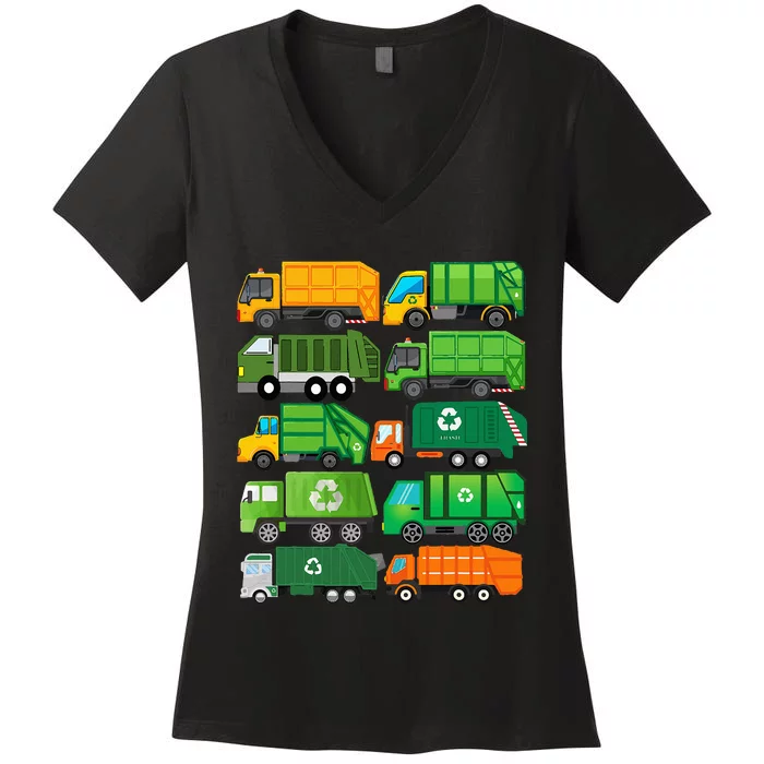 Garbage Truck Recycling Day Trash Waste Separation Birthday Women's V-Neck T-Shirt