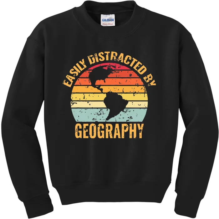 geography teacher retro vintage geographer Kids Sweatshirt