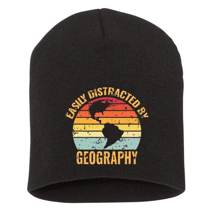 geography teacher retro vintage geographer Short Acrylic Beanie