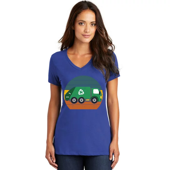 Garbage Truck Retro Vintage Trash Waste Recycle Collector Cute Gift Women's V-Neck T-Shirt