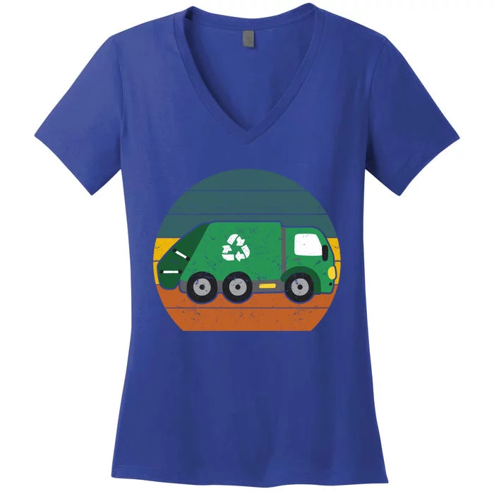 Garbage Truck Retro Vintage Trash Waste Recycle Collector Cute Gift Women's V-Neck T-Shirt