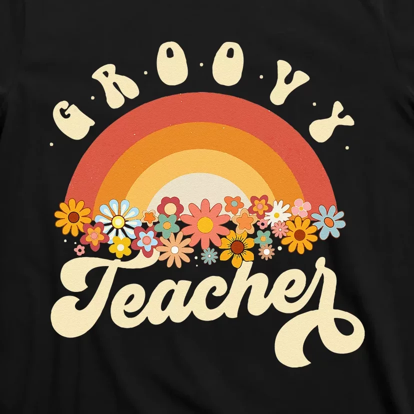 Groovy Teacher Retro Rainbow Colorful Design Teaching T-Shirt