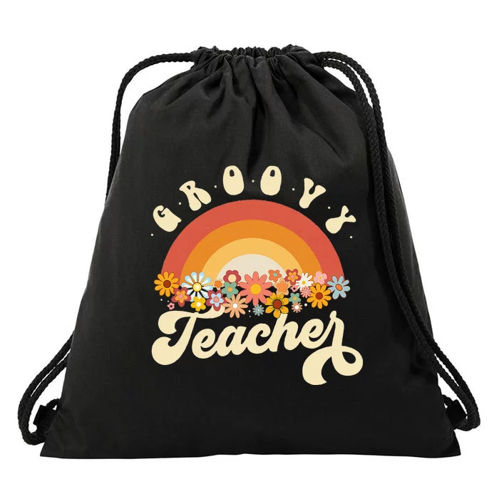 Groovy Teacher Retro Rainbow Colorful Design Teaching Drawstring Bag