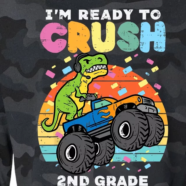 Gamer T Rex On Monster Truck Im Ready To Crush 2nd Grade Boy Cropped Pullover Crew