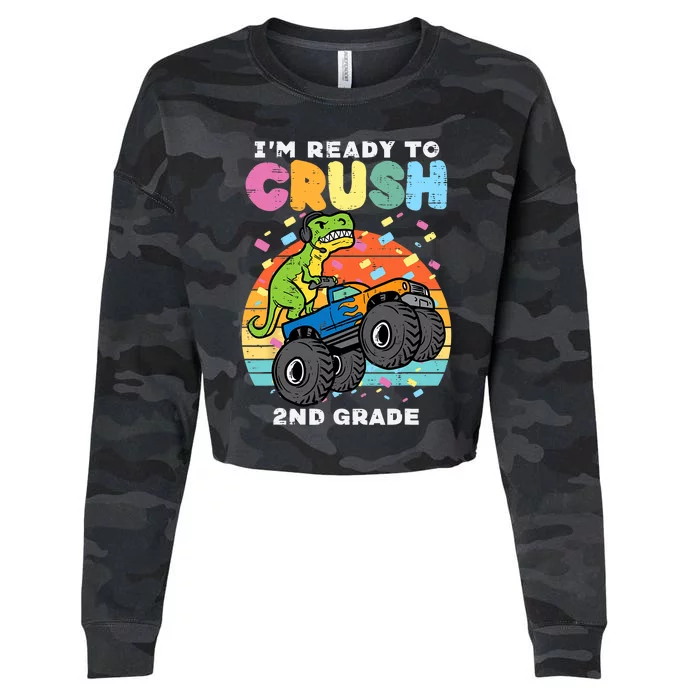 Gamer T Rex On Monster Truck Im Ready To Crush 2nd Grade Boy Cropped Pullover Crew