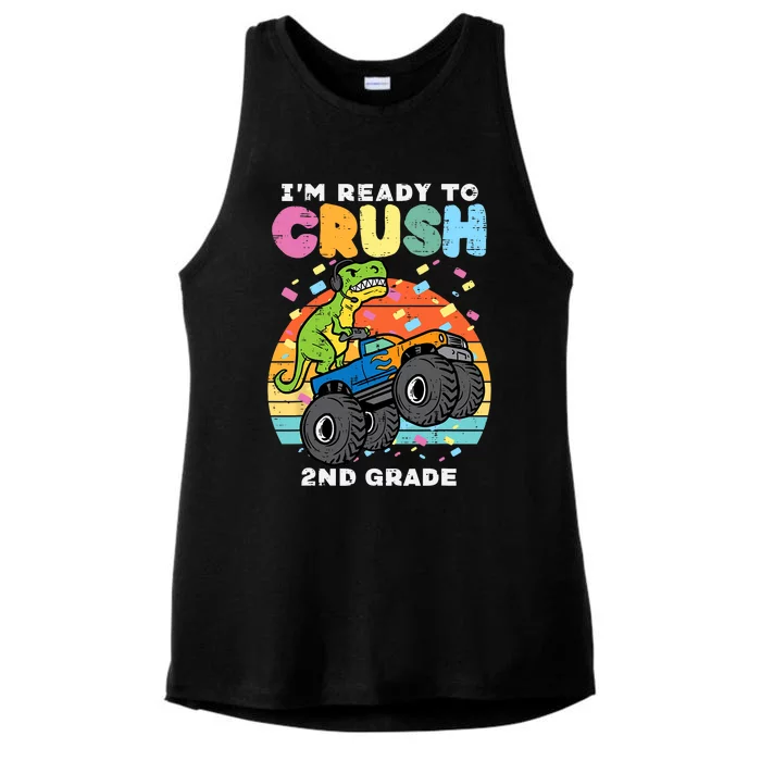 Gamer T Rex On Monster Truck Im Ready To Crush 2nd Grade Boy Ladies Tri-Blend Wicking Tank