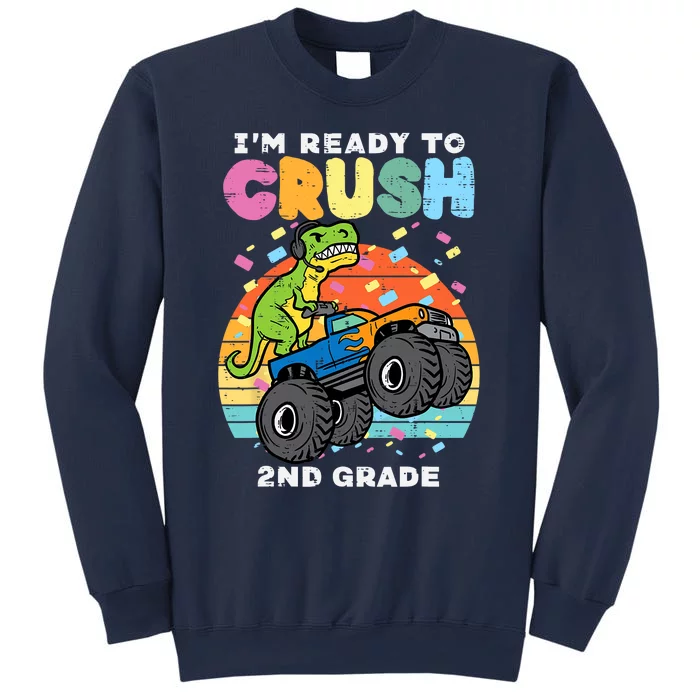 Gamer T Rex On Monster Truck Im Ready To Crush 2nd Grade Boy Sweatshirt