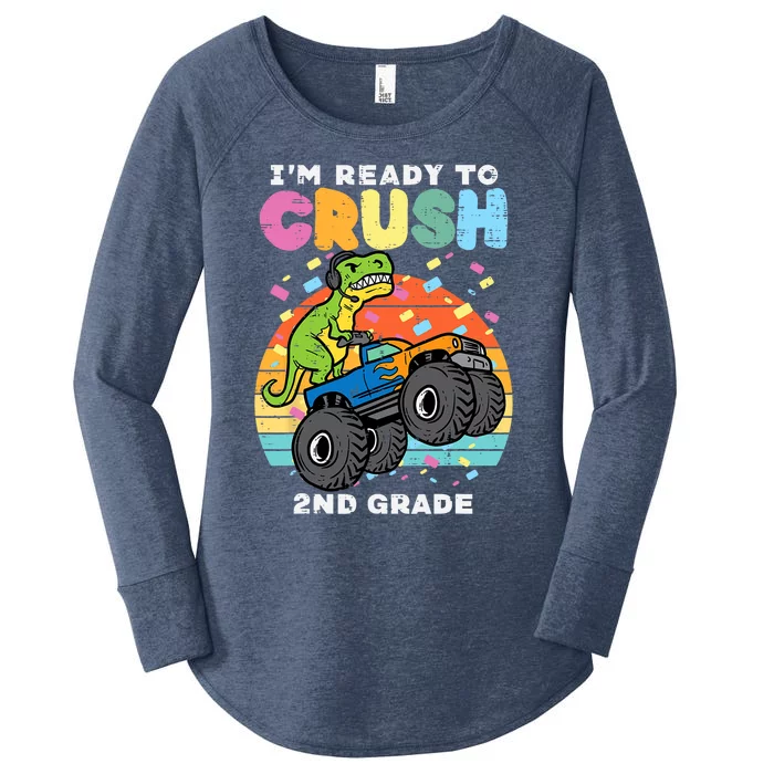 Gamer T Rex On Monster Truck Im Ready To Crush 2nd Grade Boy Women's Perfect Tri Tunic Long Sleeve Shirt