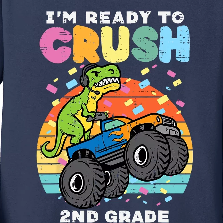 Gamer T Rex On Monster Truck Im Ready To Crush 2nd Grade Boy Kids Long Sleeve Shirt