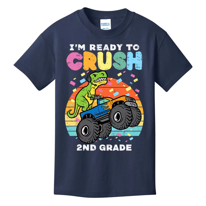 Gamer T Rex On Monster Truck Im Ready To Crush 2nd Grade Boy Kids T-Shirt