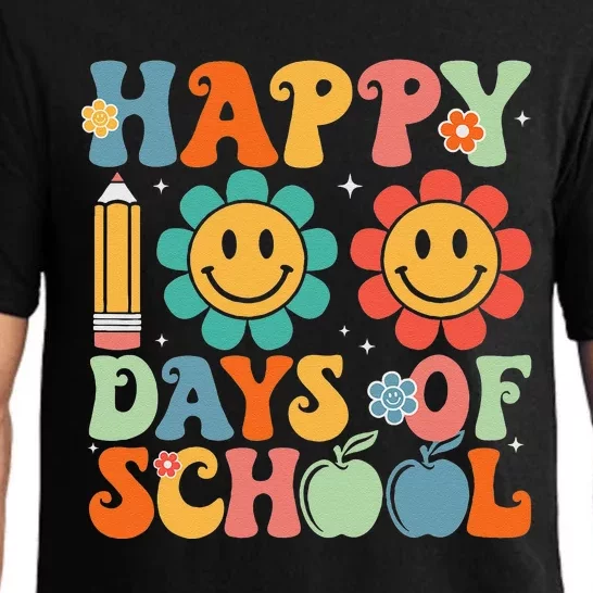 Groovy Teacher Student 100th Day Of School Happy 100 Days Funny Pajama Set