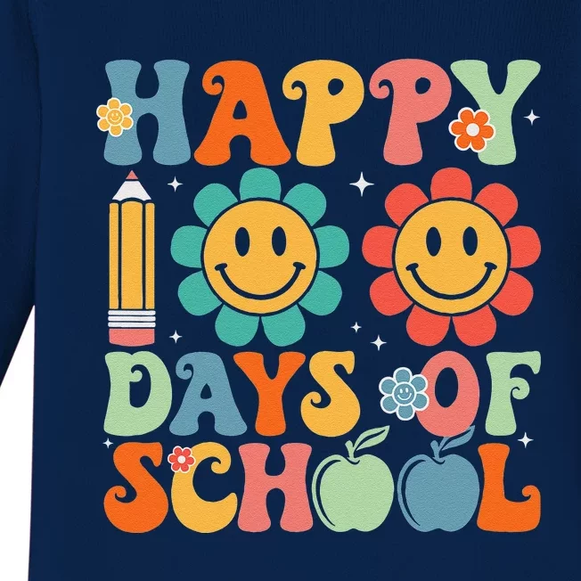 Groovy Teacher Student 100th Day Of School Happy 100 Days Funny Baby Long Sleeve Bodysuit