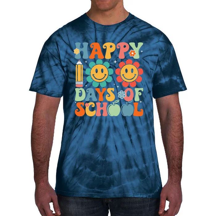 Groovy Teacher Student 100th Day Of School Happy 100 Days Funny Tie-Dye T-Shirt