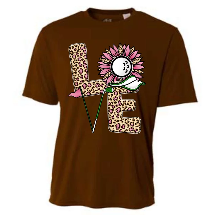 Golf T Shirts, Love Golf Leopard Sunflower Sports Ball Valentine Plus Size Cooling Performance Crew T-Shirt