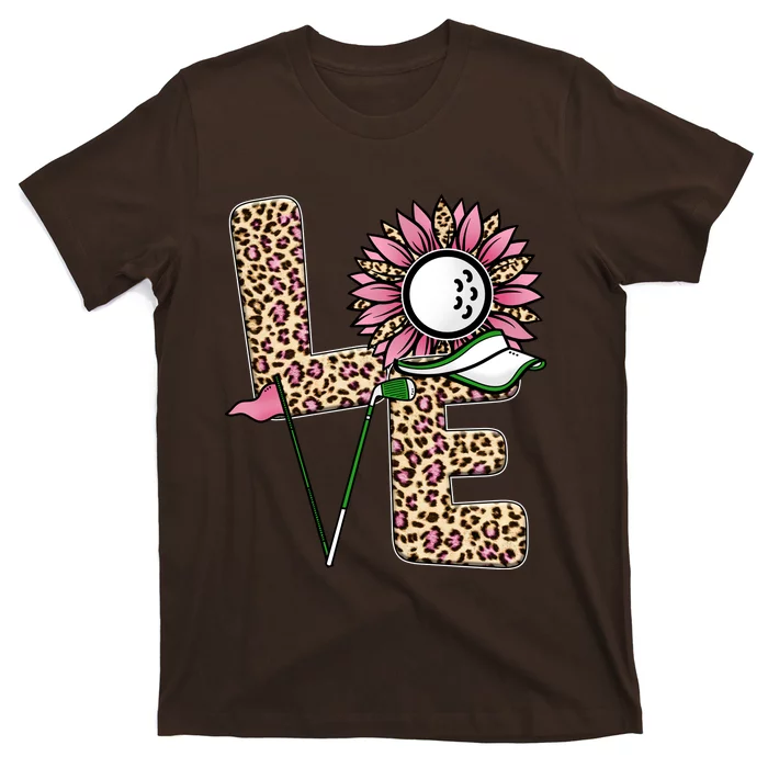 Golf T Shirts, Love Golf Leopard Sunflower Sports Ball Valentine Plus Size T-Shirt