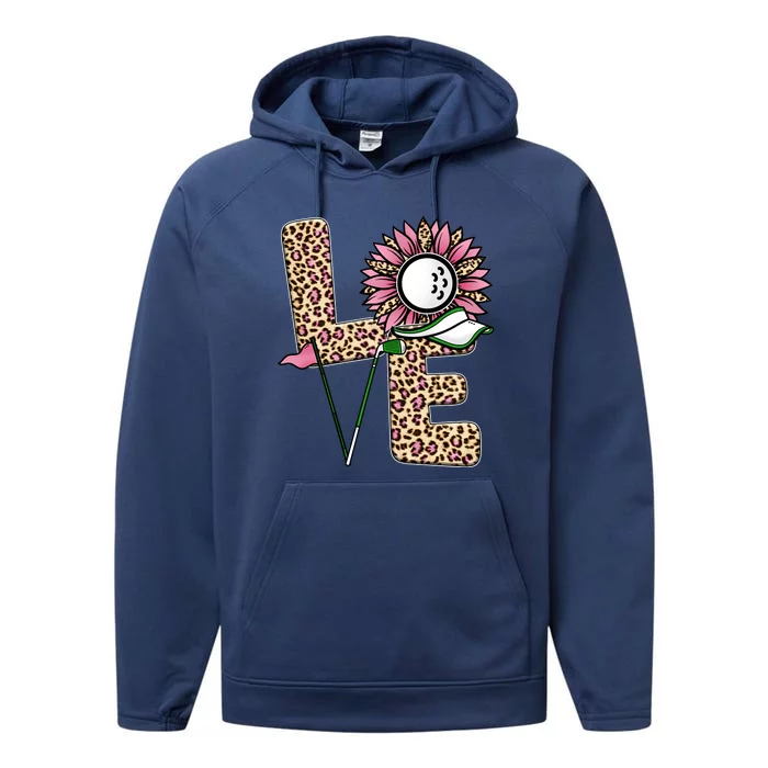 Golf T Shirts, Love Golf Leopard Sunflower Sports Ball Valentine Plus Size Performance Fleece Hoodie