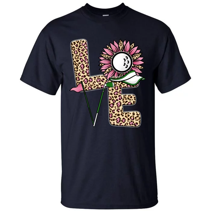 Golf T Shirts, Love Golf Leopard Sunflower Sports Ball Valentine Plus Size Tall T-Shirt