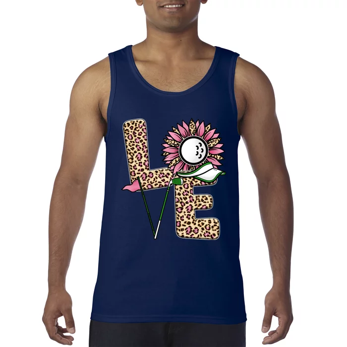 Golf T Shirts, Love Golf Leopard Sunflower Sports Ball Valentine Plus Size Tank Top