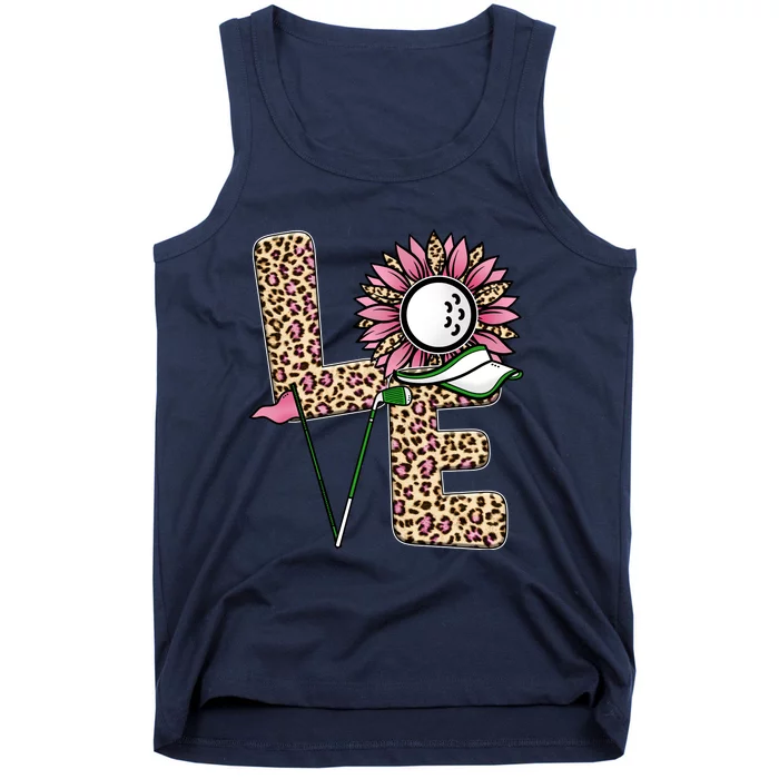 Golf T Shirts, Love Golf Leopard Sunflower Sports Ball Valentine Plus Size Tank Top