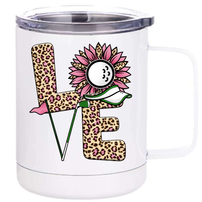 Golf T Shirts, Love Golf Leopard Sunflower Sports Ball Valentine Plus Size Front & Back 12oz Stainless Steel Tumbler Cup