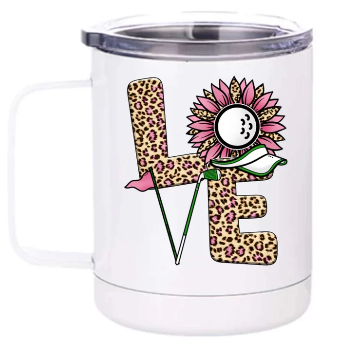 Golf T Shirts, Love Golf Leopard Sunflower Sports Ball Valentine Plus Size Front & Back 12oz Stainless Steel Tumbler Cup