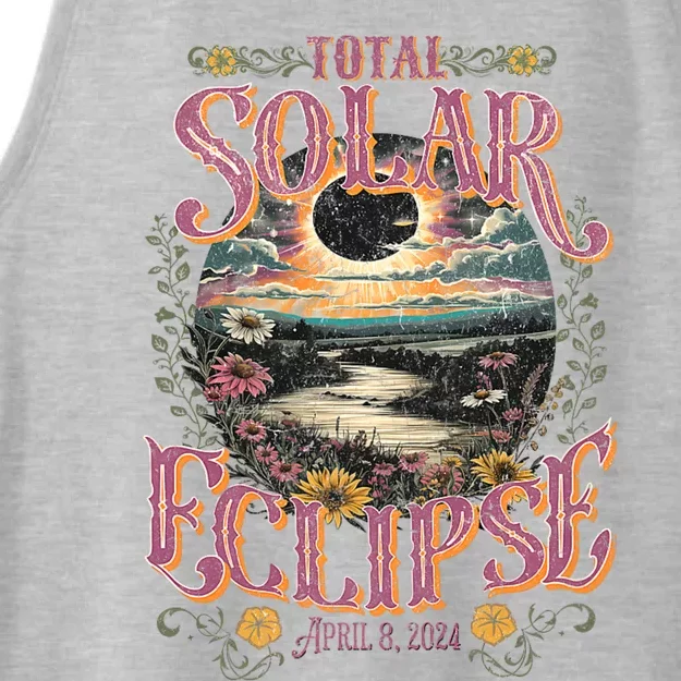 Groovy Total Solar Eclipse April 8 2024 Astronomy Souvenir Ladies Tri-Blend Wicking Tank