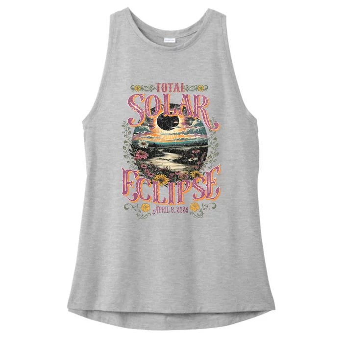 Groovy Total Solar Eclipse April 8 2024 Astronomy Souvenir Ladies Tri-Blend Wicking Tank