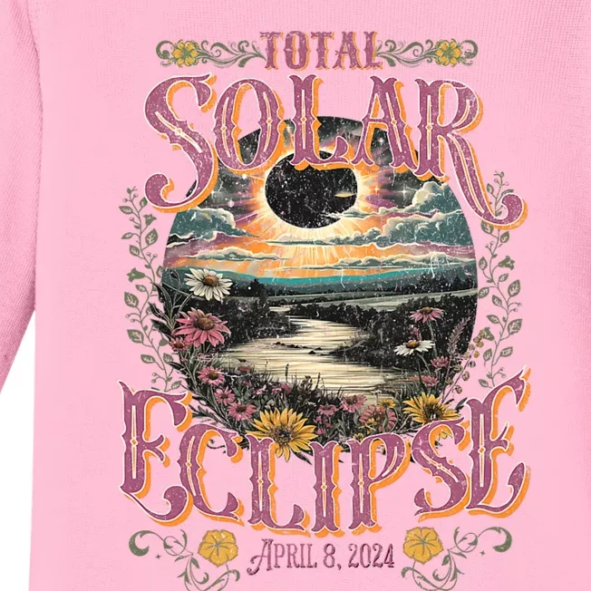 Groovy Total Solar Eclipse April 8 2024 Astronomy Souvenir Baby Long Sleeve Bodysuit