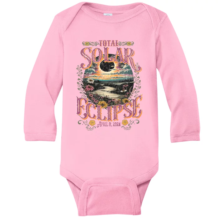 Groovy Total Solar Eclipse April 8 2024 Astronomy Souvenir Baby Long Sleeve Bodysuit