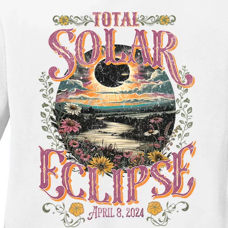 Groovy Total Solar Eclipse April 8 2024 Astronomy Souvenir Ladies Long Sleeve Shirt